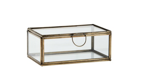 Rectangular Clear Glass Box, Aged Brass Display Trinkets Jewellery Storage, 16cm - Picture 1 of 2