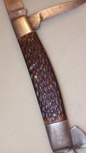 Vintage BOKER USA 5974 Tree Brand Large Congress Pocket Knife Brown Bone Handles - Picture 10 of 14