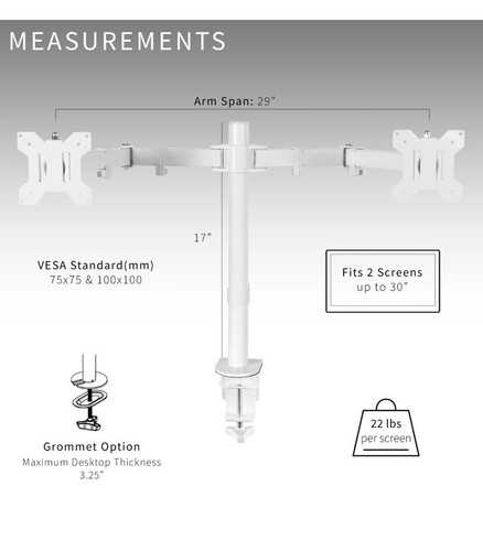 VIVO White Dual Monitor Desk Mount Adjustable Stand, Fits Screens up to 30" - Picture 6 of 7
