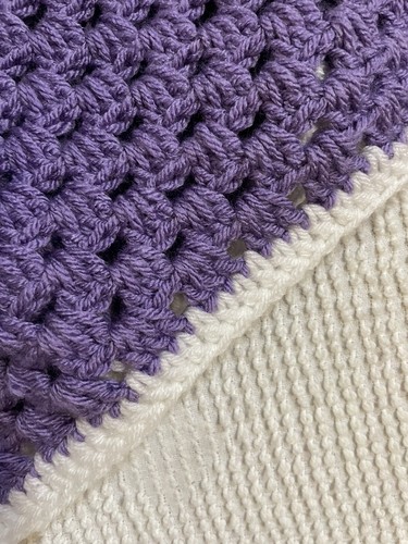 Child Girl's Crocheted Poncho Pullover Handmade Purple and White 16" H x 22" W - Picture 4 of 7