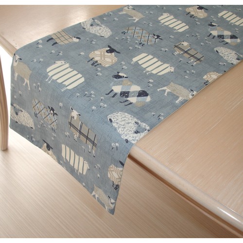 4ft Table Runner Sheep Blue Denim Grey Tartan Plaid 48" Farmhouse 120cm Coffee - Picture 1 of 3