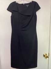 TAHARI Black A-Symmetrical Neck Cap Sleeve Knee Length Sheath Cocktail Dress 6