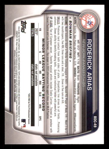 2023 Bowman Chrome Draft #BDC49 Roderick Arias - Picture 2 of 2