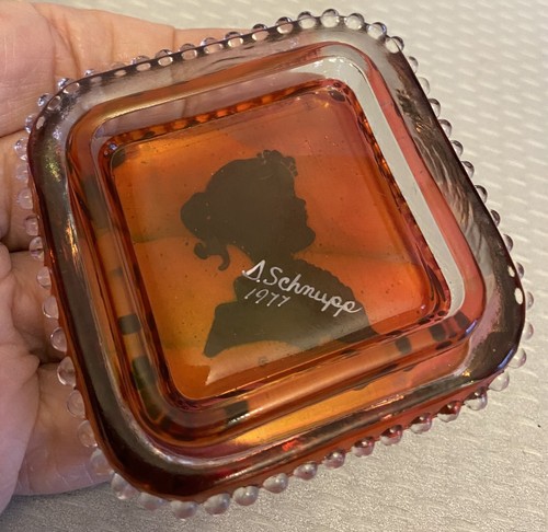 Westmoreland Cranberry Glass Trinket Box Handpainted Signed Cameo Vintage 2.5" - Picture 3 of 13