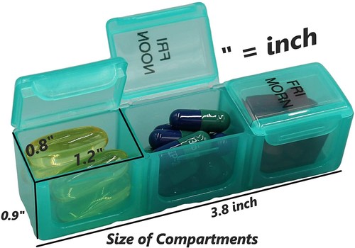 Pill Organizer 3 Times a Day am pm (Weekly) Medicine Box -PU Leather Case Cherry - Picture 3 of 7