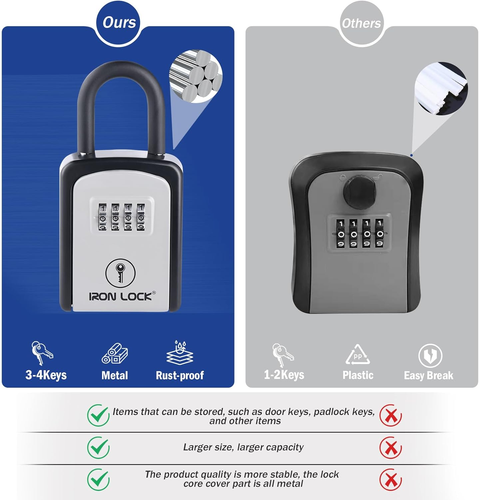 Iron Lock® - Key Lock Box Portable with Removable U-Shackle Indoor Outdoor Water - Imagen 3 de 12