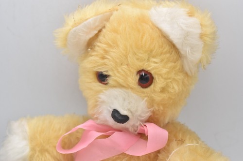 Vintage 1970s Plush Teddy Bear Soft Toy with Pink Bow - Picture 20 of 24