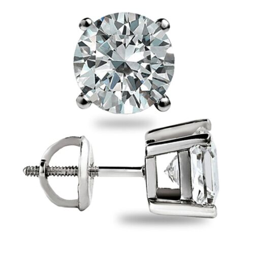 ORECCHINI IN MOISSANITE 3,25 CT TAGLIO ROTONDO GRIGIO ORO BIANCO 14K BORCHIE PLACCATI A VITE - Foto 3 di 4