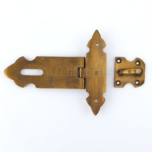 large old latch vintage style BOX padlock keys catch hasp DOOR heavy 5" BRASS - Picture 14 of 16