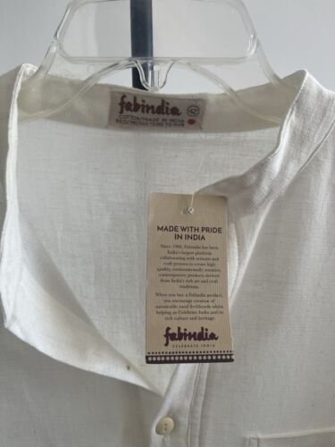 NWT FABINDIA Men's White Khadi Woven Cotton Nehru Long Kurta Medium Comfort Fit - Picture 14 of 21