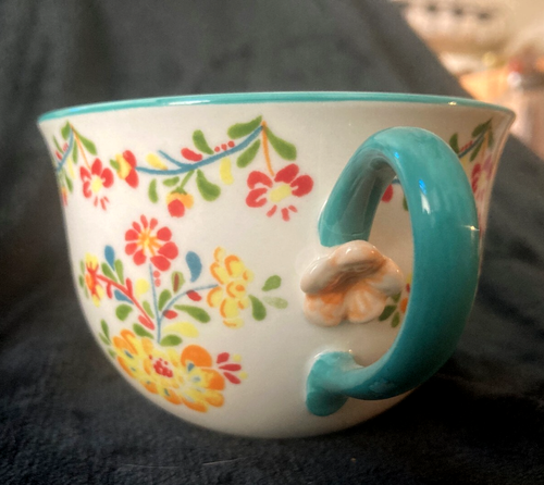 Vintage Anthropologie Cadiz Floral Coffee/Tea Cup....3D Flower On Handle - Picture 2 of 6
