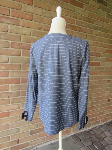 Damen M Strick Top Kreuz Samt Bindeband Grau Blau Langarm Streifen Talbots - Bild 7 von 13