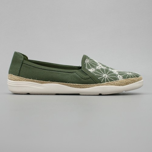 Clarks Ladies 11 W Wide Elaina Harbor Green Textile Flats Slip-on Loafers Shoes - Picture 5 of 11