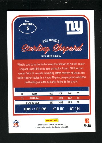 Sterling Shepard--New York Giants--2016 Donruss SGA Football Card - Picture 2 of 2