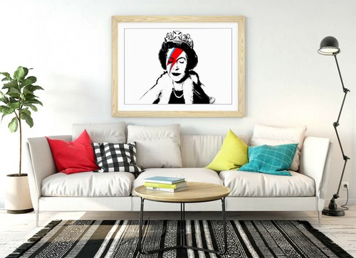 BANKSY QUEEN DAVID BOWIE - KUNST GERAHMTES POSTER BILD DRUCK KUNSTWERK - SCHWARZ & WEISS - Bild 6 von 10