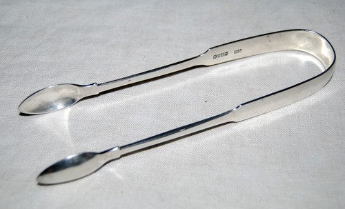 Antique Georgian 1800's Sterling Silver Dublin Sugar Tongs 56g. Monogram - Picture 2 of 6