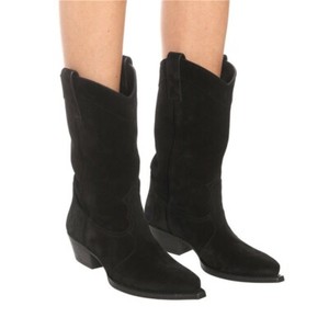 Western Womens Cowboy Round Chunky Heel Solid Punk Pull On Biker Ankle Boots L