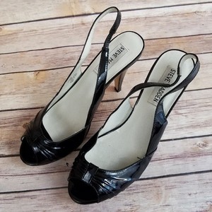 Steve-Madden-Womens-Plezure-Black-Heels-Sling-Back-Open-Toe-Size-6-5-6-1-2