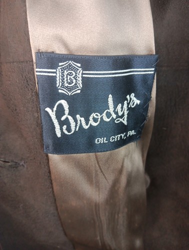 VTG Brodys Womens Dark Brown Leather Suede Mink Collar Coat Vintage Size 12 Sz4? - Picture 7 of 23