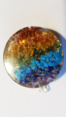 Round 7 Chakra Orgon/Orgonite Pendant with Flower of Life - Picture 2 of 4