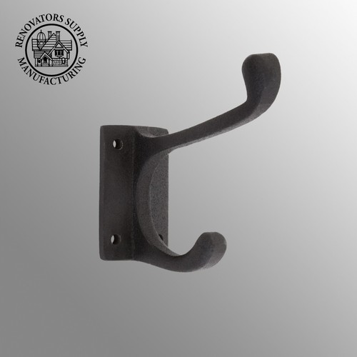 Double Coat Robe Wall Mount Hooks Black Wrought Iron 4" L Hat or Jacket Hanger - Picture 2 of 8