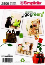 Simplicity 2806. Go Green Grocery Bags, Totes. Uncut, Factory Folds