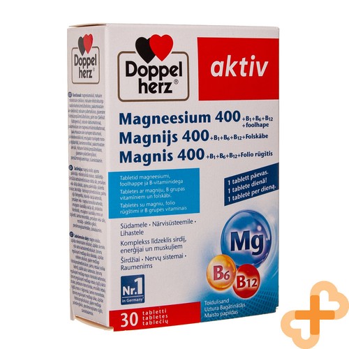 DOPPELHERZ AKTIV MAGNIS 400 Vitamin B1 B6 B12 Folic Acid 30 Tablets Supplement - Picture 5 of 12