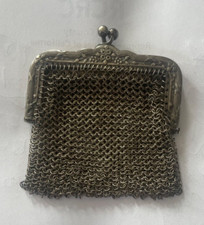 Vintage 1920's Silver Tone Gun Metal Chain Mesh Coin Purse Middle Divider 2.5x3