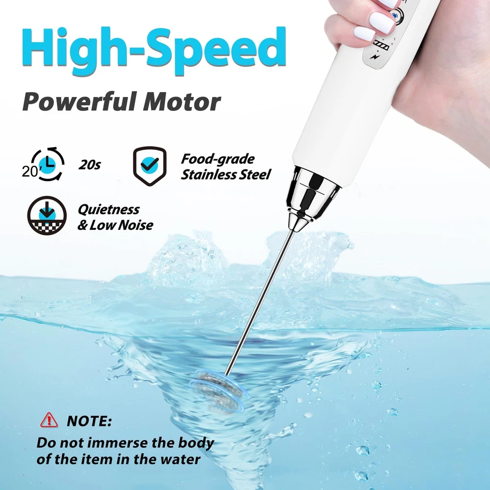 Milk Frother Rechargeable Handheld-Electric Whisk 3 Speed Adjustable, Coffee ...