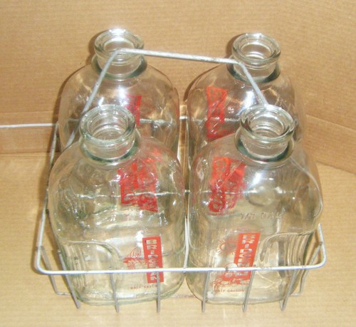 4 seltene Bridgemans halbe Gallone Glas Milchbehälter mit Tragekorb - Bild 3 von 18