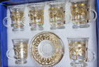 Turkish Kahwa Set of 6 Arabic Coffee Glass Cups & Saucer Gift