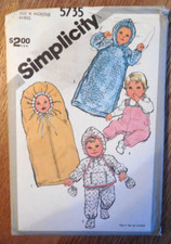 NEW Vintage 1982 Simplicity Pattern 5735 Infant/Baby sz 6 Mo. Bunting*Pants*Top*