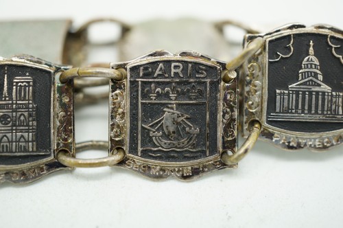 Sterling Silver Paris France Ses Monuments Souvenir Panel Bracelet 22g - Picture 9 of 13