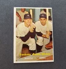 SHARP 1957 Topps #407 Mickey Mantle & Berra - $1000.00 - Yankees Power Hitters !