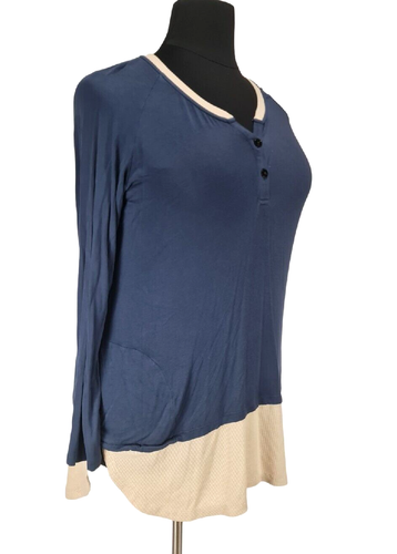 LOGO Lori Goldstein Womens Tunic Top Plus 1X Blue Ivory Long SLV Crew Neck 317P - Imagen 2 de 6