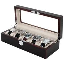 Watch Box 5 Watches Extra Large Compartments Wood Extra Clearance Glass Top