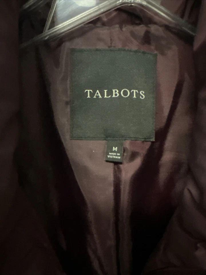 Talbots Down Puffer Jacket Coat Women Size M Burgundy Pockets - Image 2 of 4