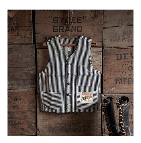 Rugged Bronson Heritage Railroad Vest Blue White Hickory Stripes Waistcoat Men - Picture 6 of 31