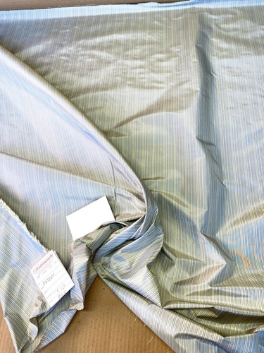 Scalamandre Astley Silk Strie Cream Blue White Pin Stripe Small Scale MSRP$350+ - Picture 7 of 9