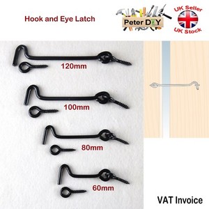Black Cabin Hook And Eye Latch Lock Shed Gate Door Catch Silent