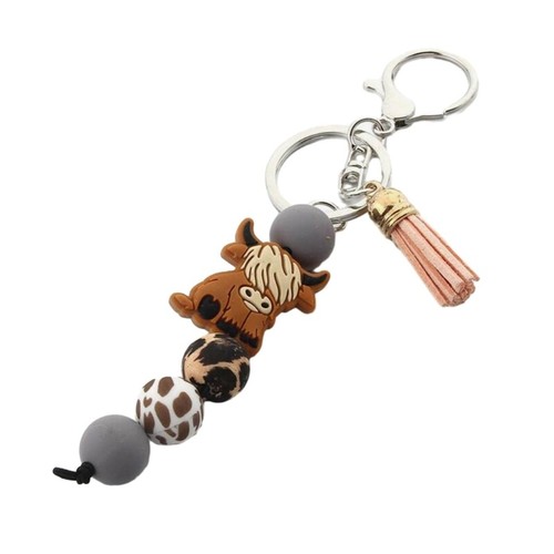 Cow Keychain Bag Pendant Animal Shaped Keyring Silicone Bead Jewelry - Picture 9 of 10