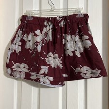 Women's Casual Drawstring Shorts, Elastic Waist, Wine, white  beige flowers