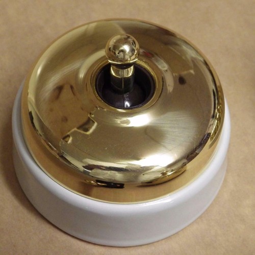classic electric replacement shallow smooth brass cover porcelain switch 30-1 PB - Picture 5 of 5