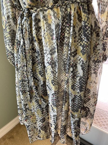 Isabel Marant Dress Gray Yellow Martine Snake Print Long Sleeve Silk Midi Size M - Picture 7 of 13
