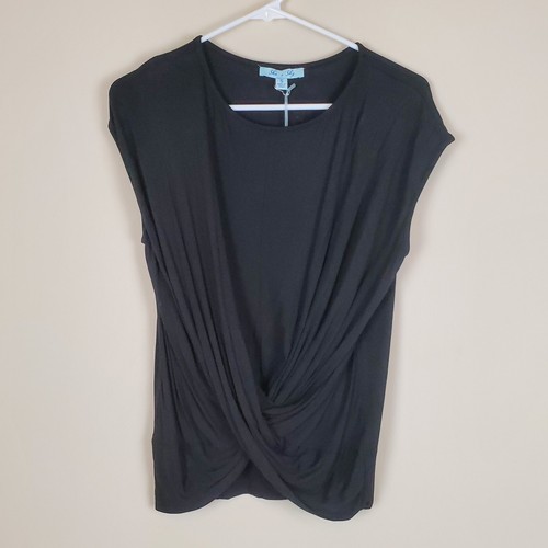 She & Sky Black Twist Front Blouse Size Small - Picture 1 of 7