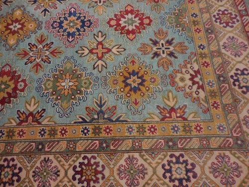 Turquosie Soft Wool Hand Knotted Afghan Peshawar Heris Design Rug 8x10 - Picture 13 of 21