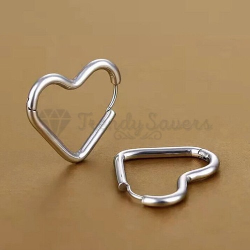 Thick Surgical Stainless Steel Love Heart Huggie Hoop Earrings 25mm - Picture 4 of 14