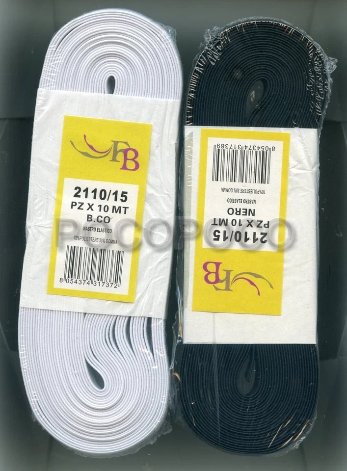 FB Gallone nastro elastico altezza 15 mm 2110/15 elasticizzato bianco o nero