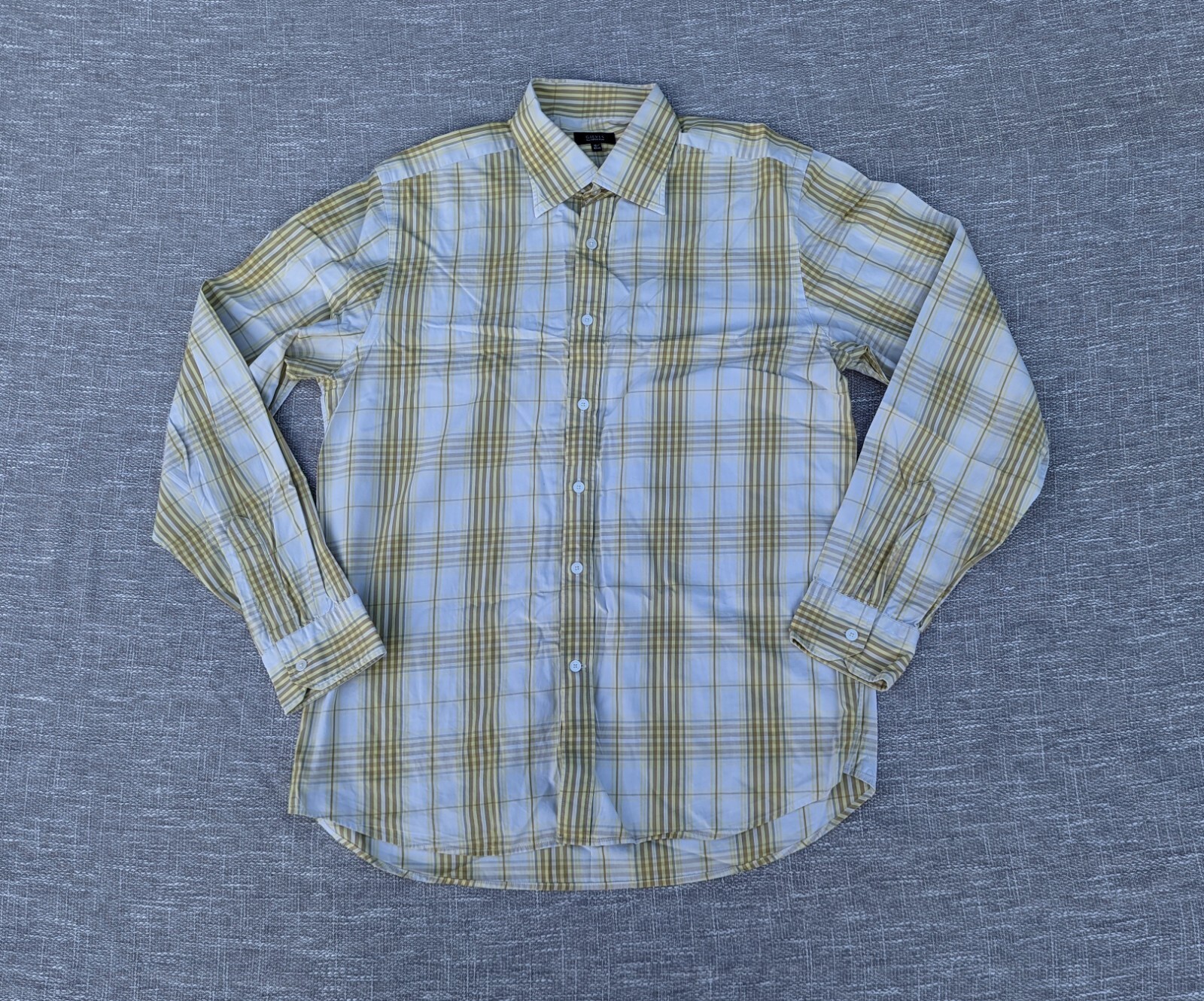 Camicia Savile Fila Uomo 16 5 Pollici Collo Giallo Plaid Bottoni Manica Lunga