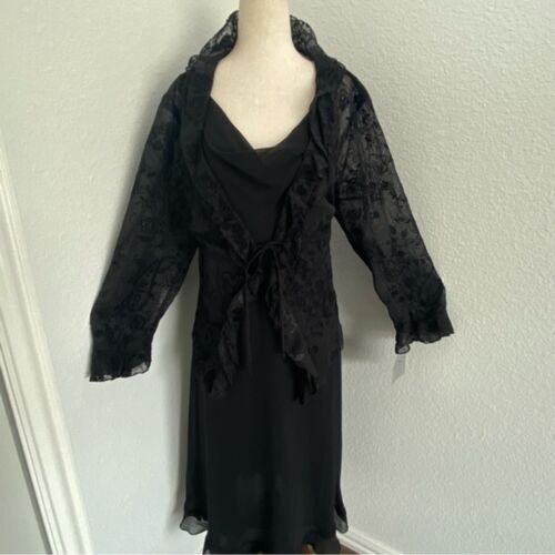 NWT CDC Slip Dress Matching Lace Velvet Formal Evening Jacket Black SZ 14 - Picture 3 of 12